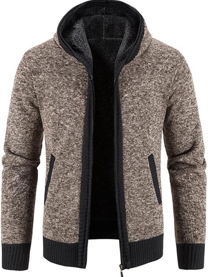 Men's Hooded Cardigan Zip-Up Fleece Lined Adjustable Drawstring