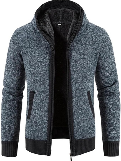Men's Hooded Cardigan Zip-Up Fleece Lined Adjustable Drawstring