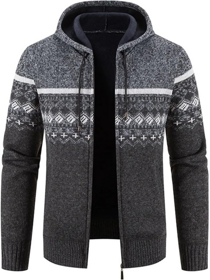 Men's Hooded Cardigan Zip-Up Fleece Lined Adjustable Drawstring