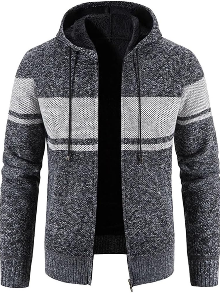 Men's Hooded Cardigan Zip-Up Fleece Lined Adjustable Drawstring