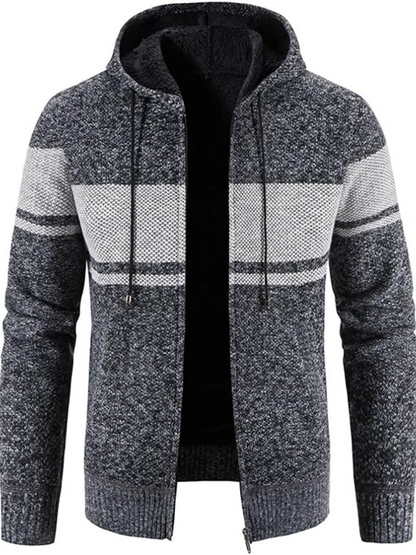 Men's Hooded Cardigan Zip-Up Fleece Lined Adjustable Drawstring