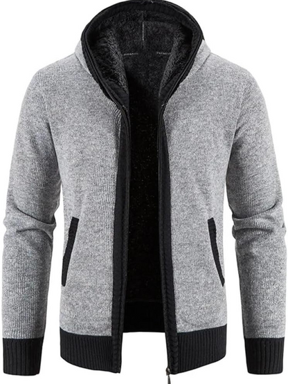 Men's Hooded Cardigan Zip-Up Fleece Lined Adjustable Drawstring