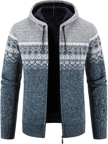 Men's Hooded Cardigan Zip-Up Fleece Lined Adjustable Drawstring