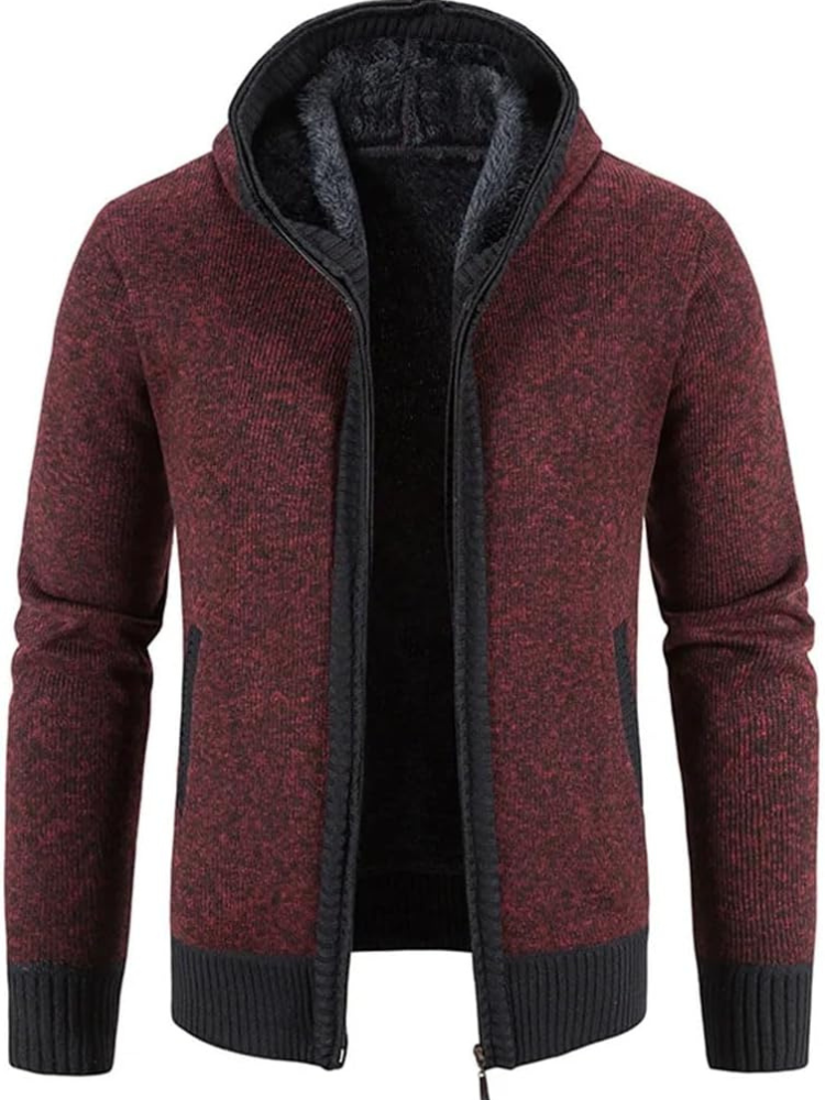Men's Hooded Cardigan Zip-Up Fleece Lined Adjustable Drawstring
