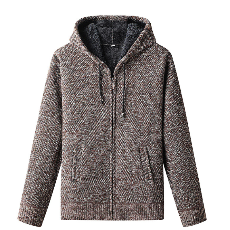 Men's Knitted Zip-Up Hoodie Cardigan Soft Lined Grey - Vonnera