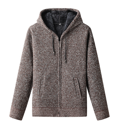Men's Knitted Zip-Up Hoodie Cardigan Soft Lined Grey - Vonnera