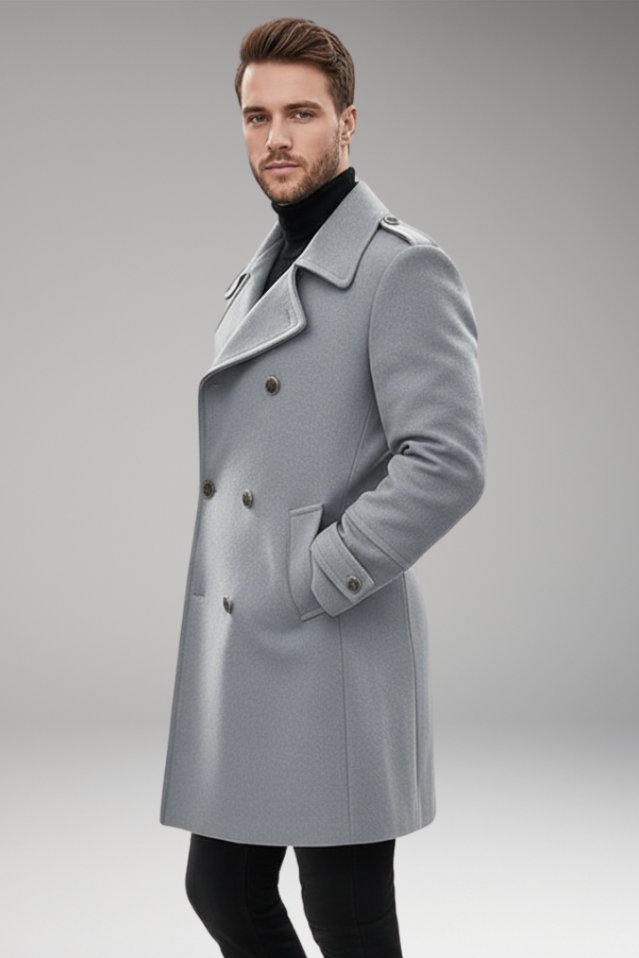 Men's Lapel Coat Button Front Mid-Length