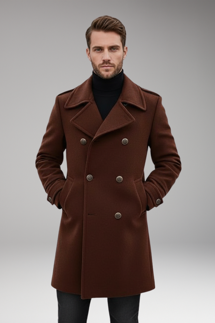 Men's Lapel Coat Button Front Mid-Length
