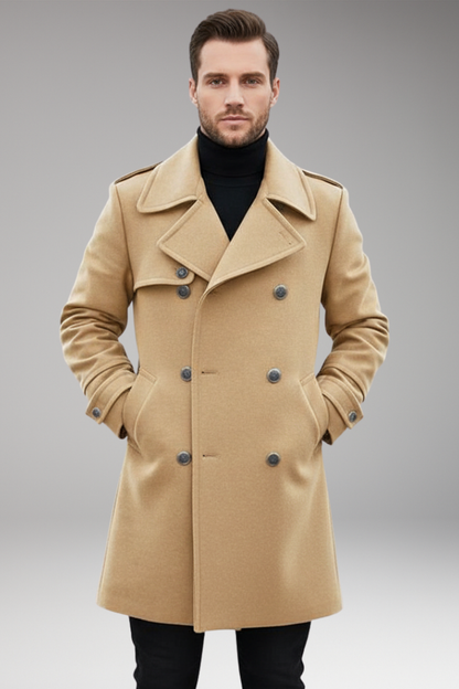 Men's Lapel Coat Button Front Mid-Length