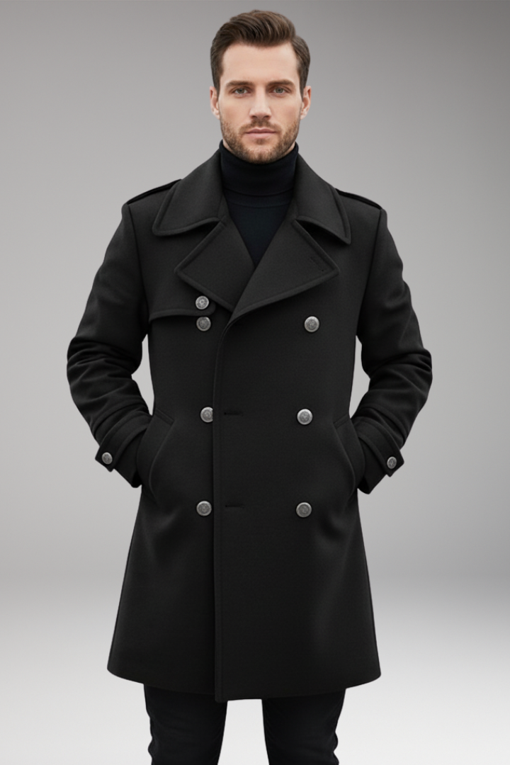 Men's Lapel Coat Button Front Mid-Length