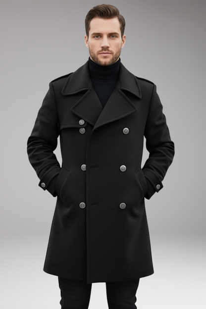 Men's Lapel Coat Button Front Mid-Length