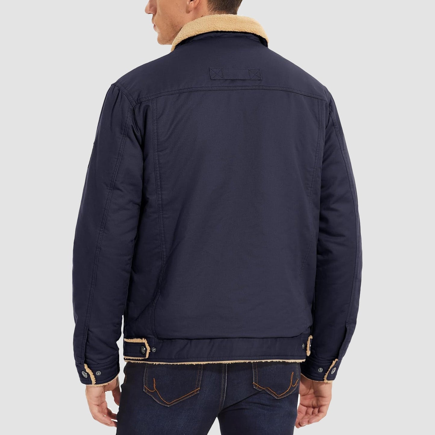 Men's Sherpa Lined Jacket Multiple Pockets Warm Black