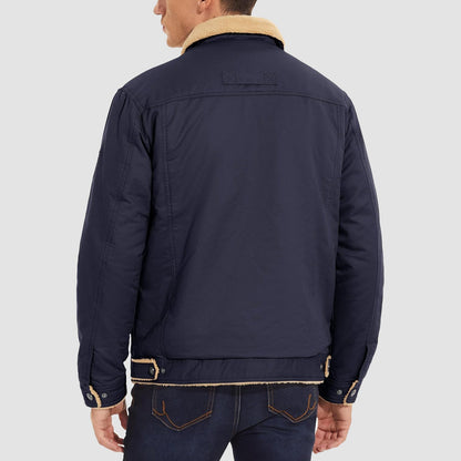 Men's Sherpa Lined Jacket Multiple Pockets Warm Black