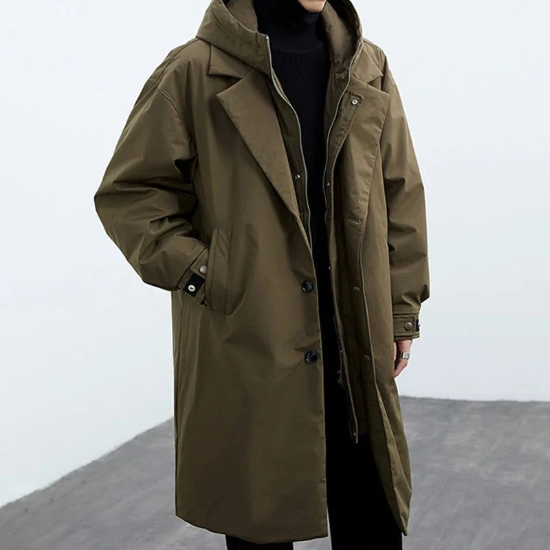 Men's Waterproof Puffer Trench Coat With Hood - Vonnera