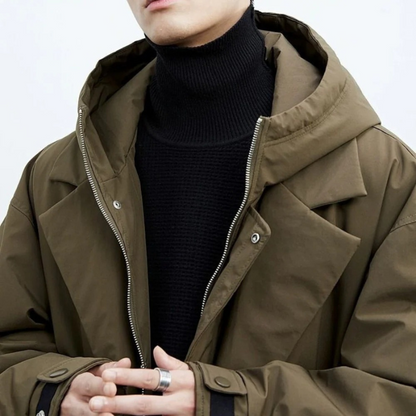 Men's Waterproof Puffer Trench Coat With Hood