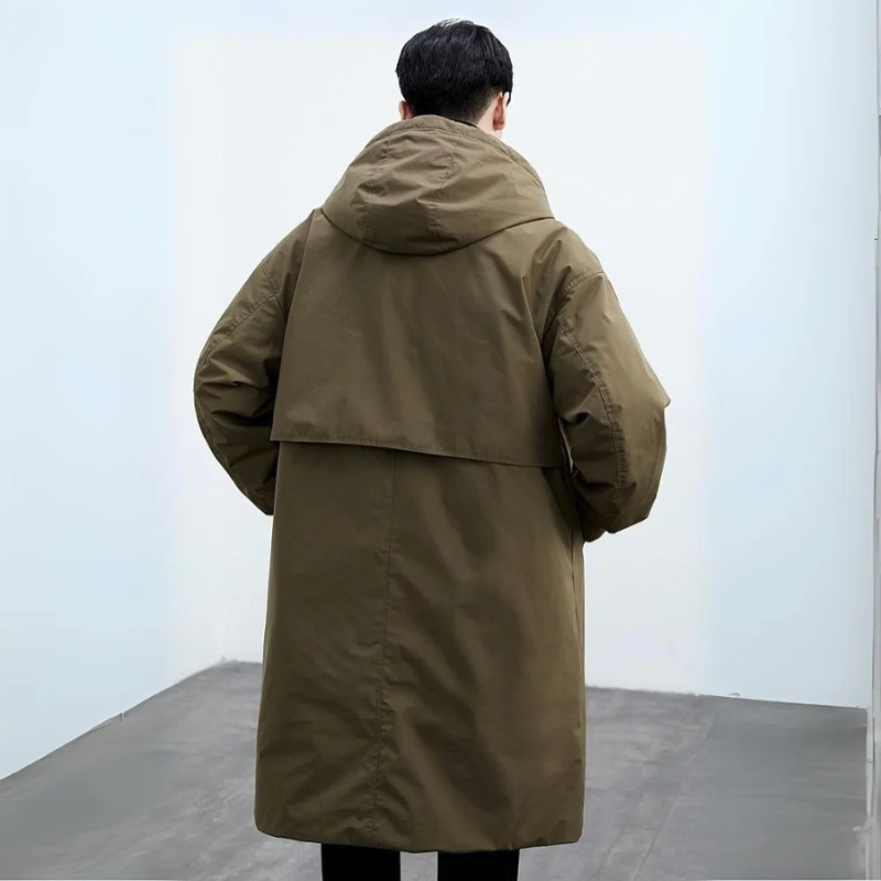 Men's Waterproof Puffer Trench Coat With Hood