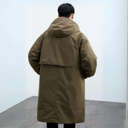 Men's Waterproof Puffer Trench Coat With Hood