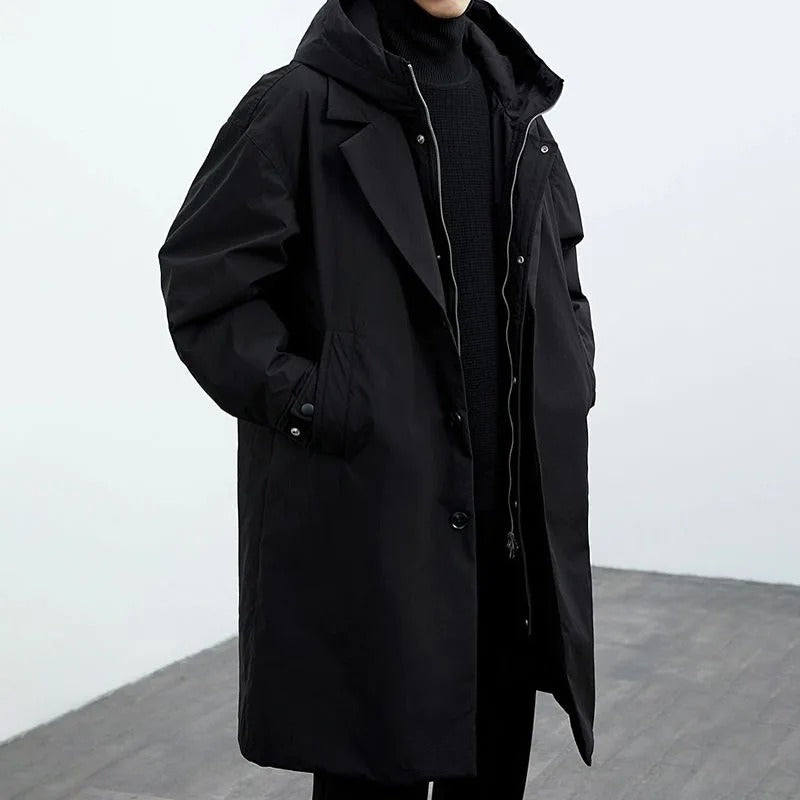 Men's Waterproof Puffer Trench Coat With Hood