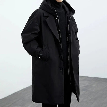 Men's Waterproof Puffer Trench Coat With Hood