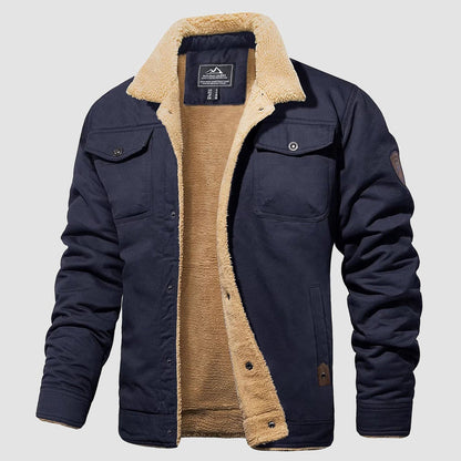 Men's Sherpa Lined Jacket Multiple Pockets Warm Black