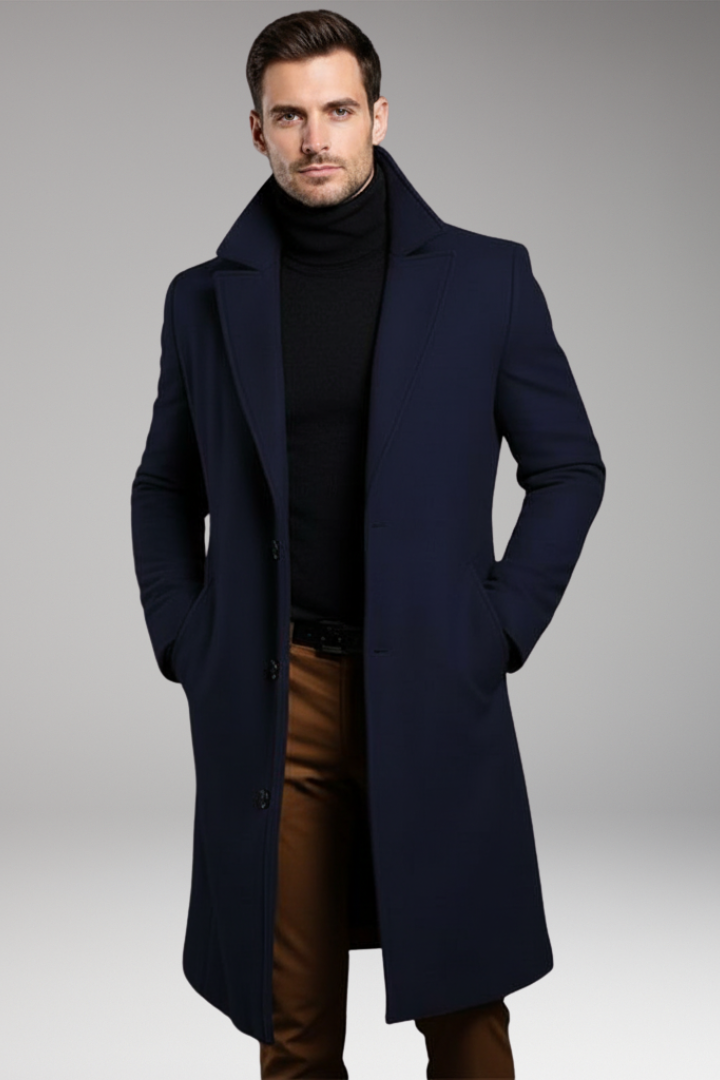 Men's Mid Length Coat Notch Lapel Buttons