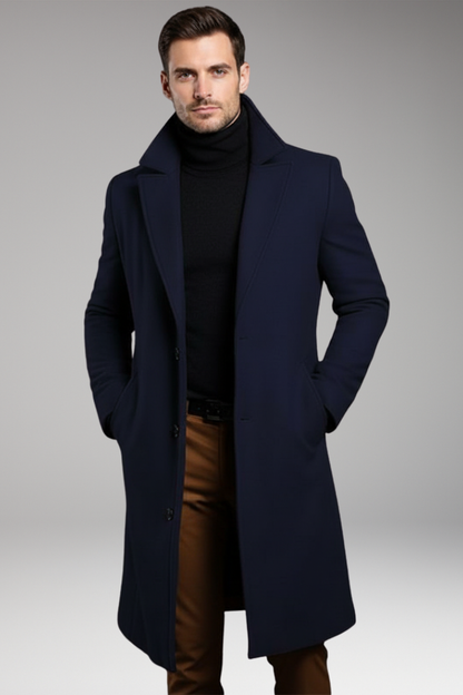 Men's Mid Length Coat Notch Lapel Buttons