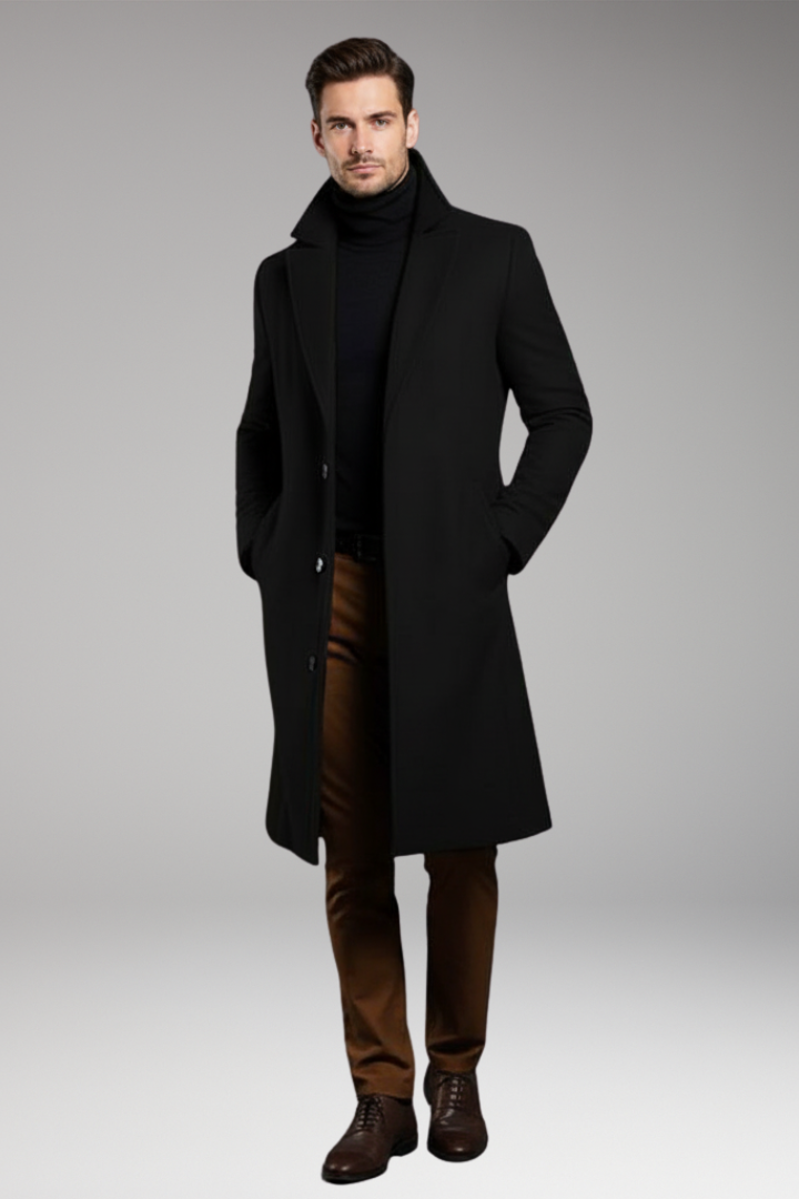 Men's Mid Length Coat Notch Lapel Buttons
