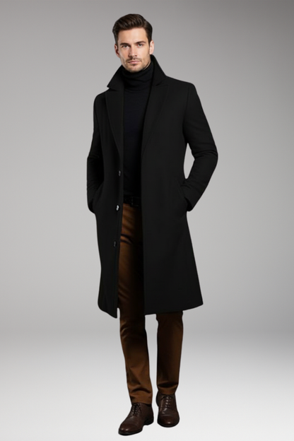 Men's Mid Length Coat Notch Lapel Buttons