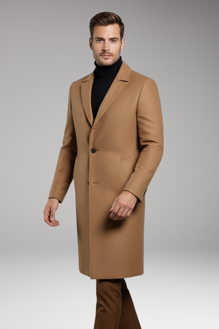 Men's Mid Length Coat Notch Lapel Buttons