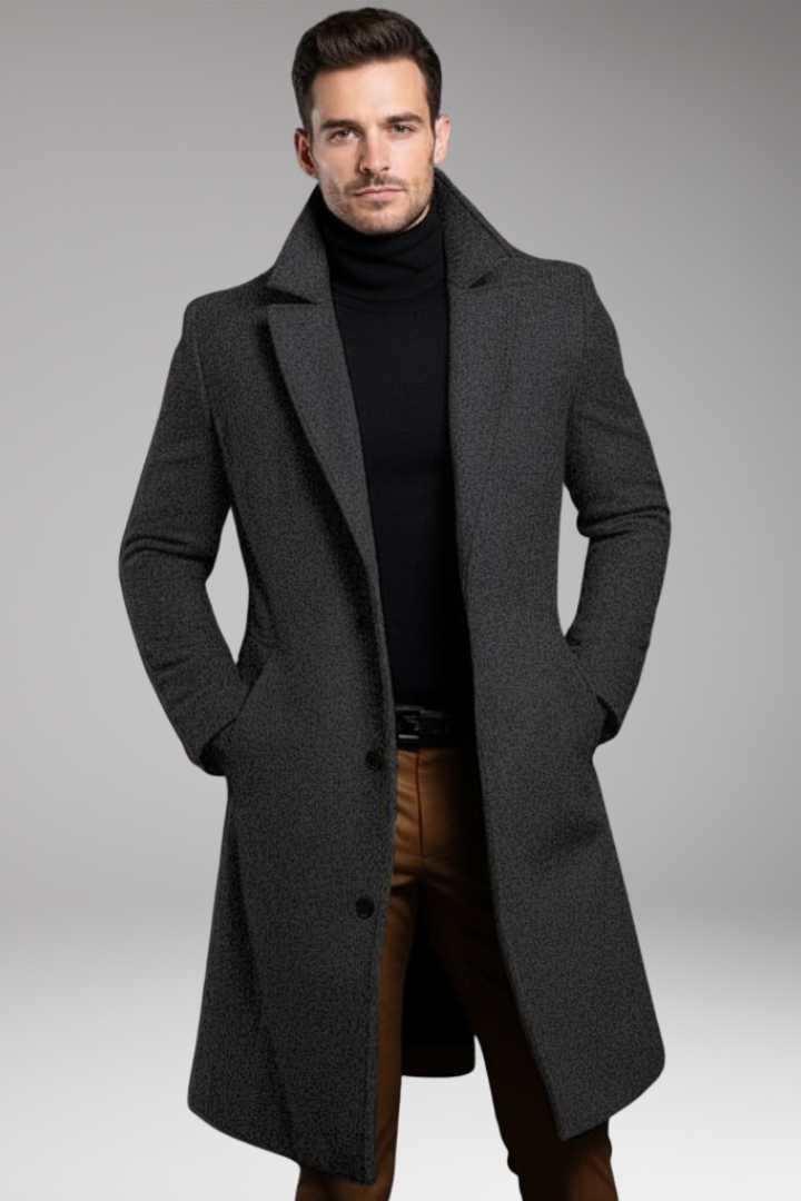 Men's Mid Length Coat Notch Lapel Buttons