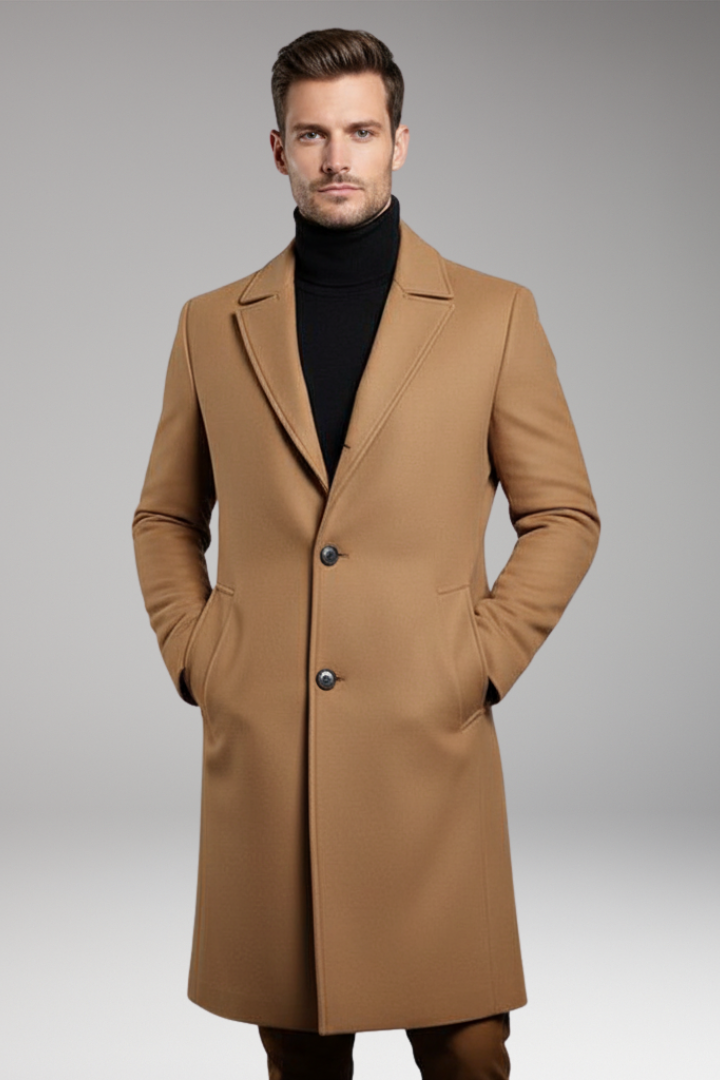 Men's Mid Length Coat Notch Lapel Buttons