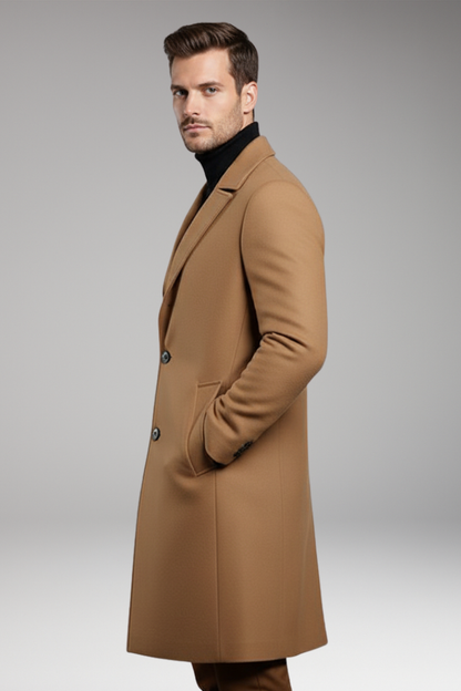 Men's Mid Length Coat Notch Lapel Buttons