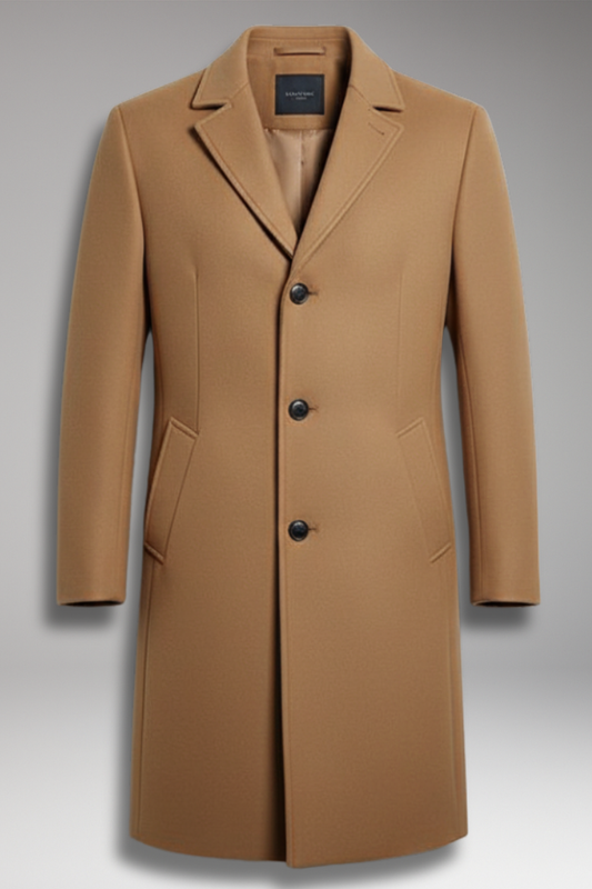 Men's Mid Length Coat Notch Lapel Buttons - Vonnera