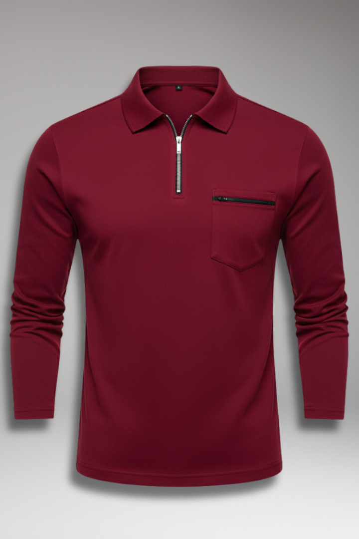 Men's Polo Shirt Long Sleeve Zip Pocket - Vonnera