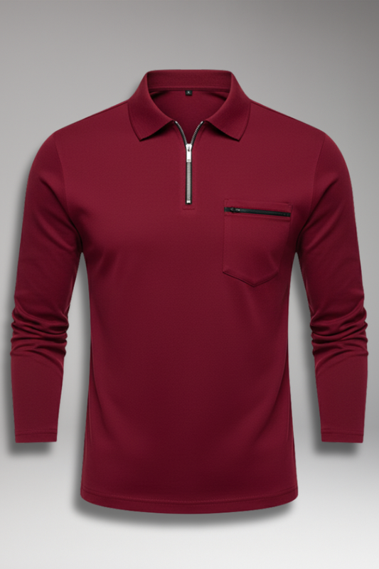 Men's Polo Shirt Long Sleeve Zip Pocket - Vonnera