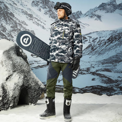 Men's Insulated Snow Pants Waterproof Fleece-Lined