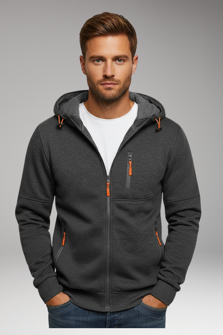 Men's Hooded Zip Jacket With Pockets