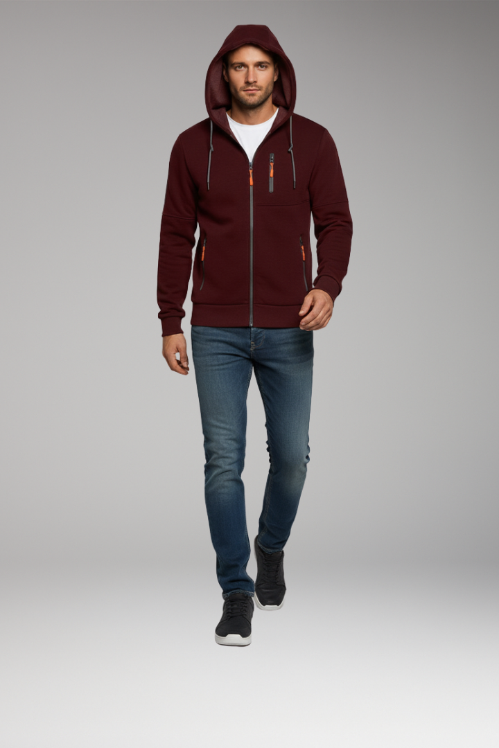 Men's Hooded Zip Jacket With Pockets