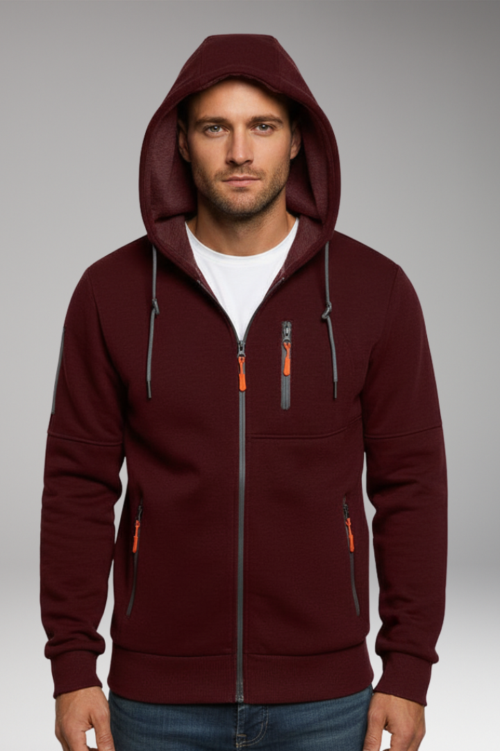 Men's Hooded Zip Jacket With Pockets