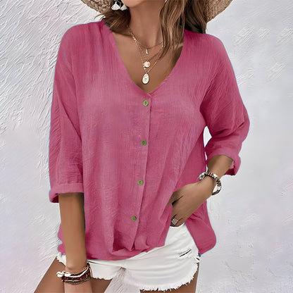 Image of Meredith | Women's V-Neck Button-Down Blouse