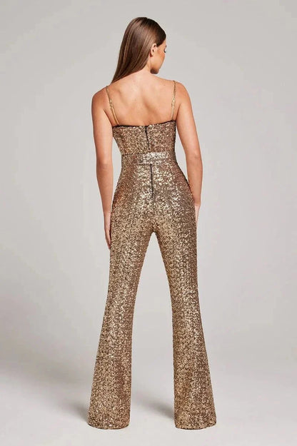 Sparkling Glitter Jumpsuit with Stylish Waist Belt