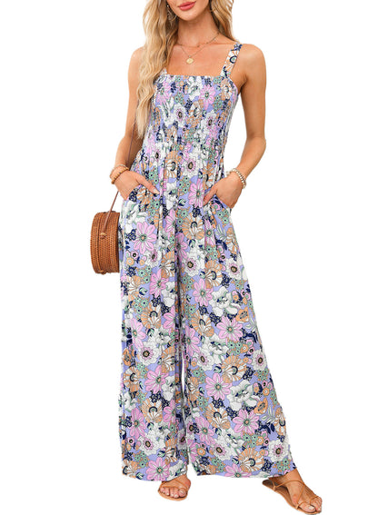 Image of Michaela | Women's Floral Smocked Wide Leg Jumpsuit