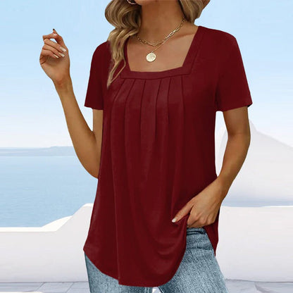 Women's Square Neck Pleated Blouse