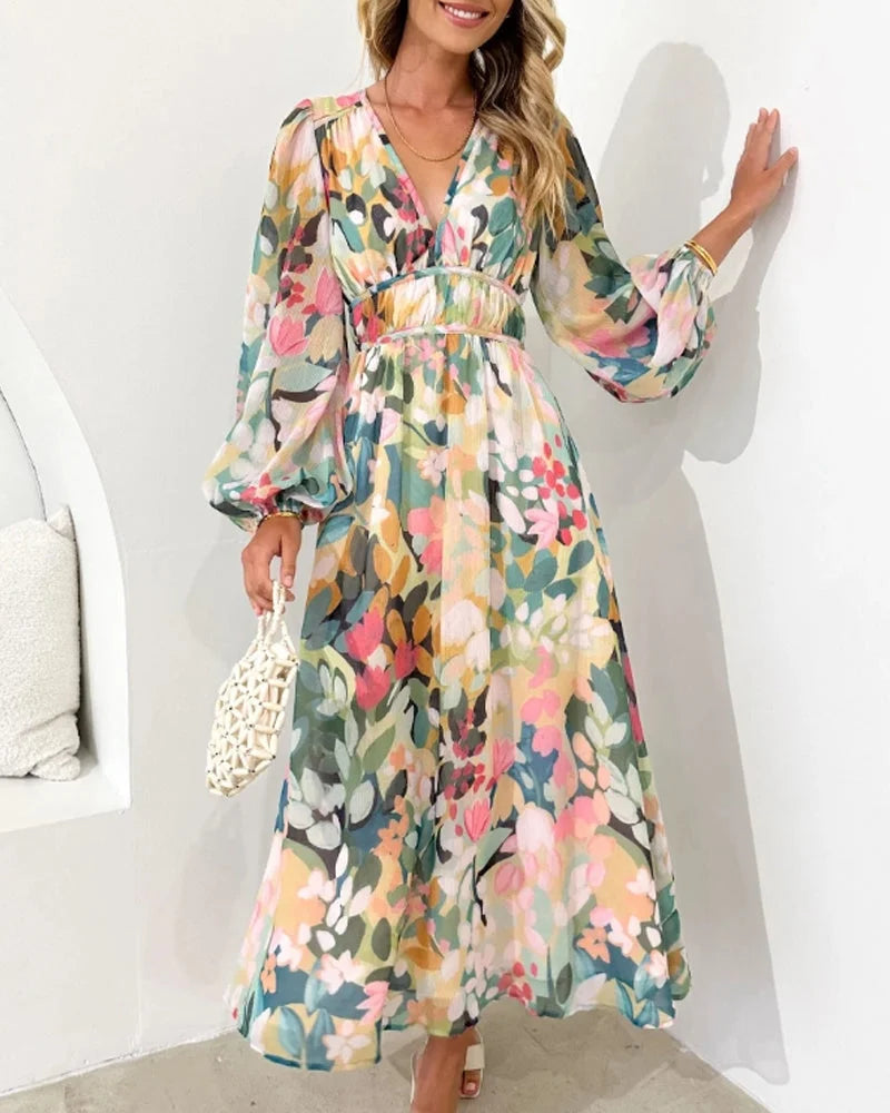 Mikaela – Floral Kaftan Maxi Dress with Long Sleeves
