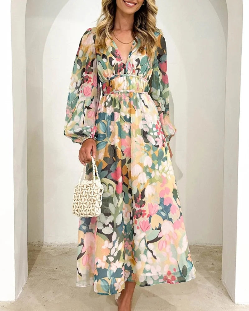 Mikaela – Floral Kaftan Maxi Dress with Long Sleeves