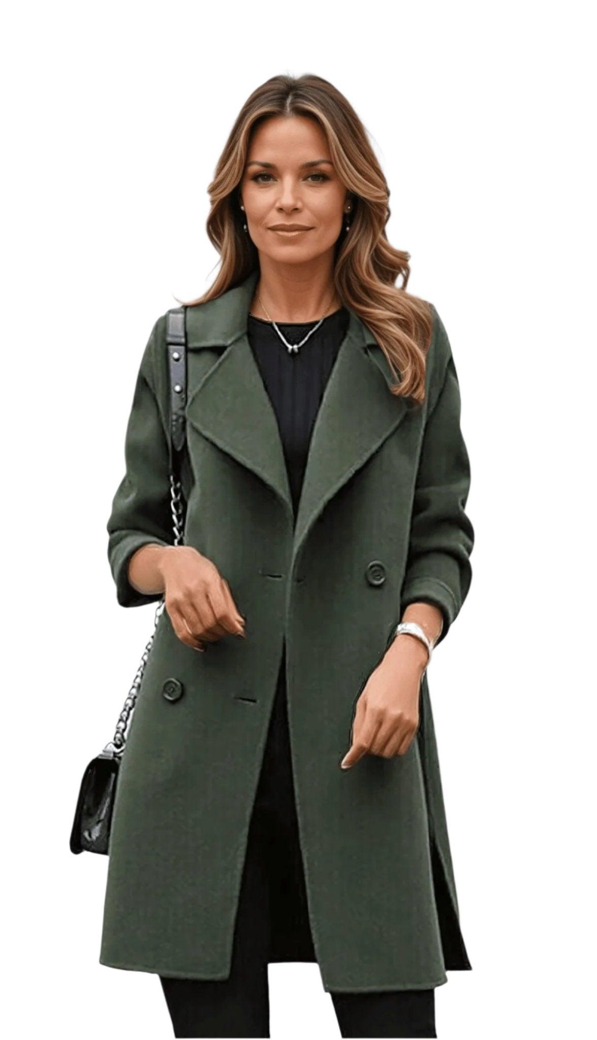 Women's Double-Breasted Trench Coat Notched Lapel Classic - Vonnera