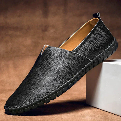 Men's Leather Slip On Loafers Matte Black