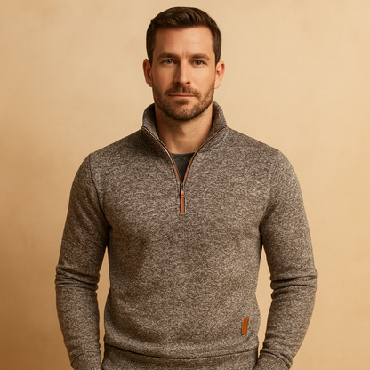 Men’s modern zip sweater with soft fabric and versatile design, suitable for casual and semi-formal outfits across multiple seasons.