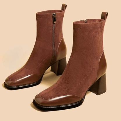 Women's Ankle Boots Square Toe Side Zipper - Vonnera