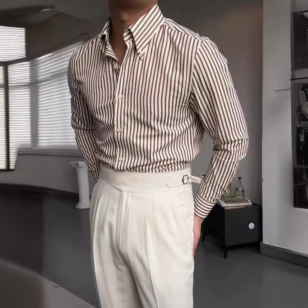 Men's Striped Long Sleeve Button Up Shirt - Vonnera
